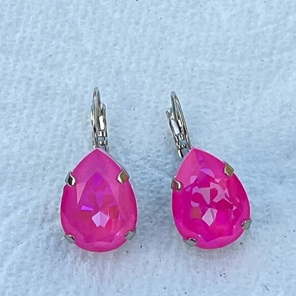 Earrings with Barbie pink Swarovski crystal - Picture 4 of 4